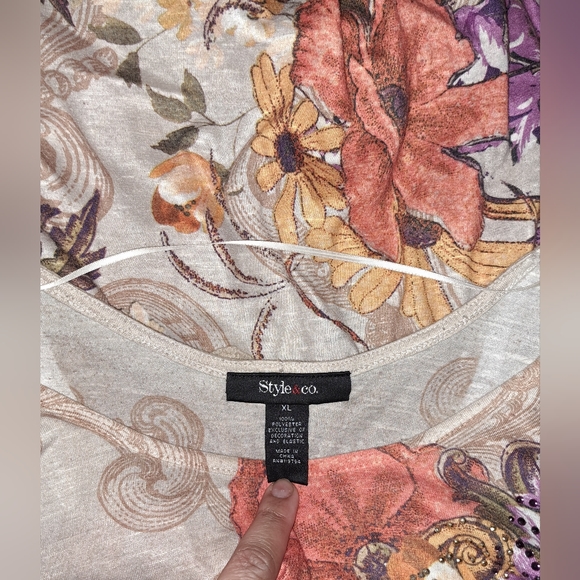 Style&Co Batwing Sleeve Knit Floral Top Sz XL - Picture 9 of 10